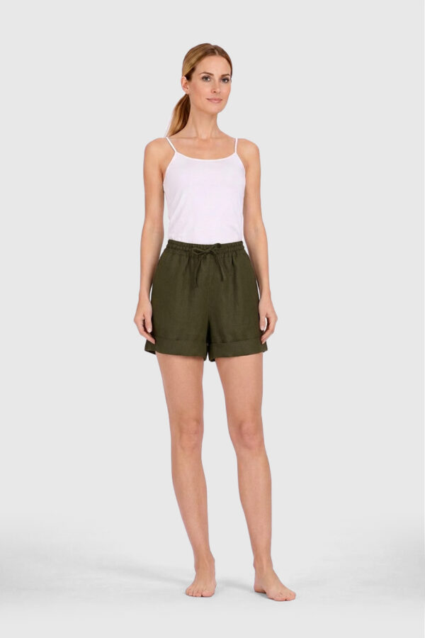 MyMorgenrock-Shorts-Leinen-Damen-Moos-vorn